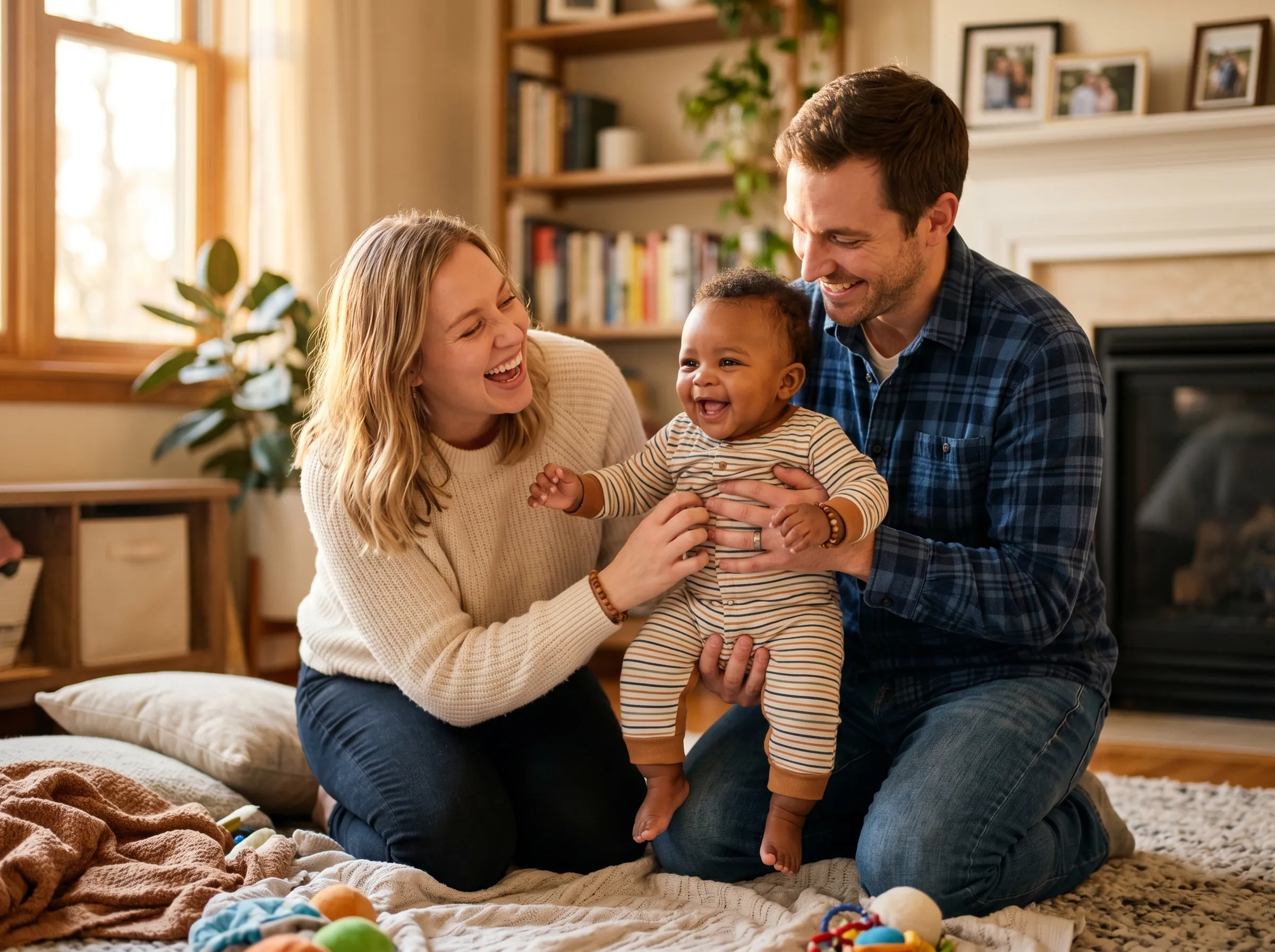 Hopeful adoptive family in a warm, candid moment together